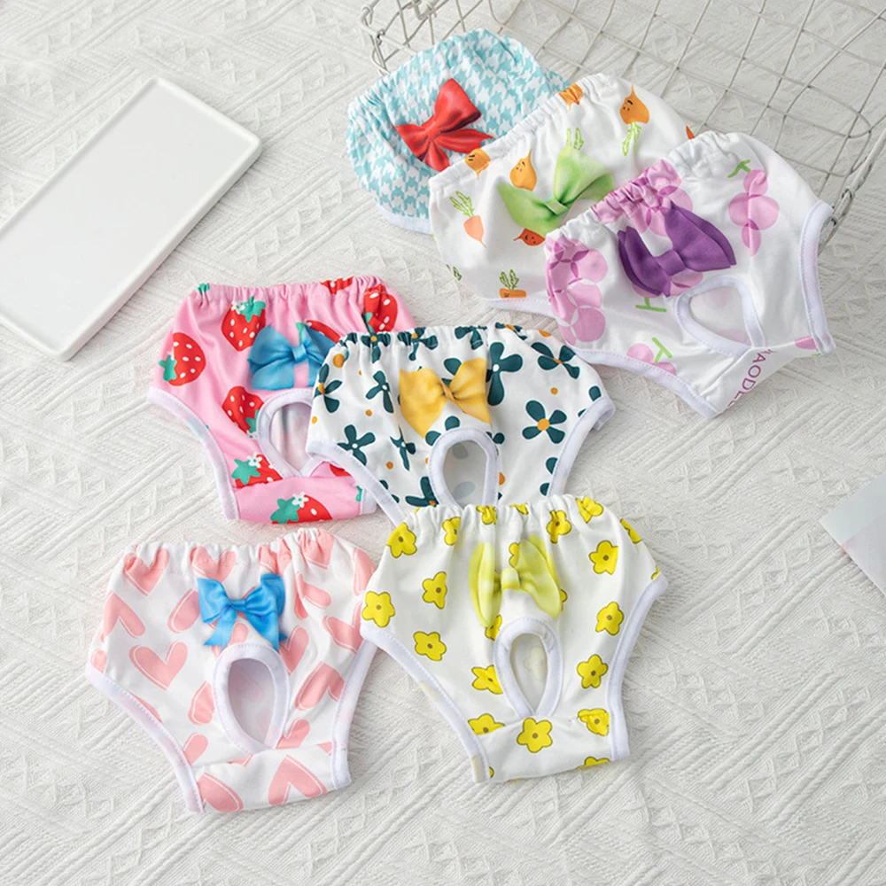 Female Dog Shorts Panties Cartoon Print Dog Physiological Pants Breathable Bow Dog Clothes Elasticity Dog Menstrual Briefs New