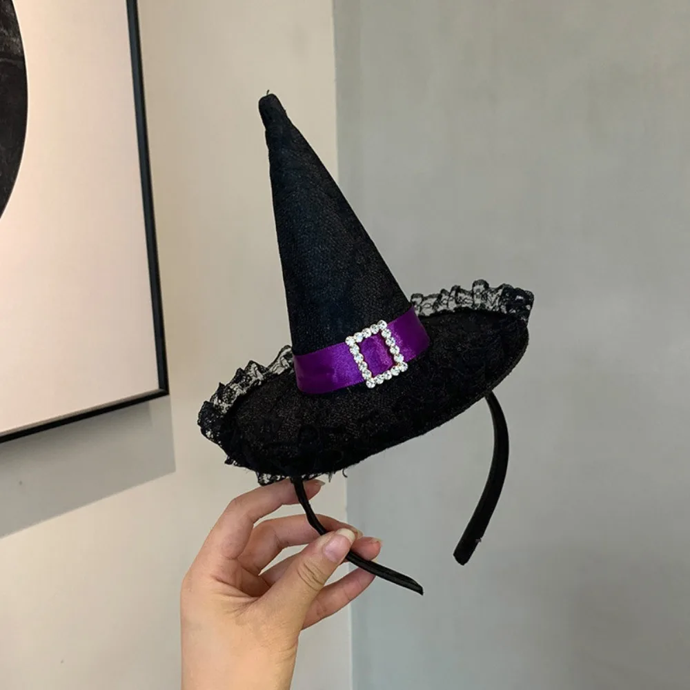 

Cute Lace Halloween Witch Hat Hair Hoop Headband Cartoon Halloween Party Hair Band Sequin Party Decor Hat Cone Hat Headband Men