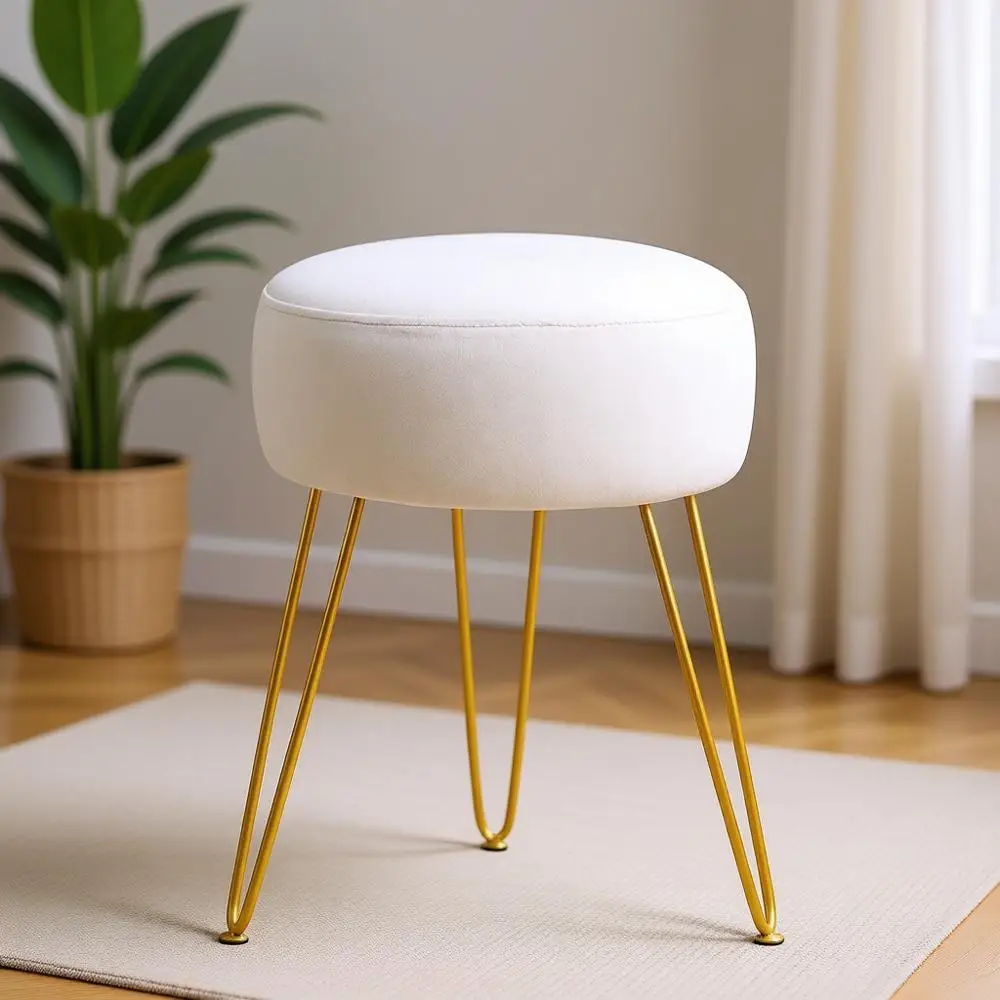 

Белый круглый бархатный пуф для макияжа и туалетных комнат, идеально подходит для ванной, спальни, гостиной и офисов