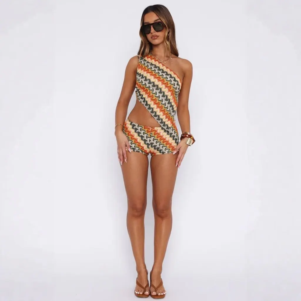 

Sexy Lace Strap Beach Pants Suit Hot Selling Vacation Wear Split Design Leaky Waist Style