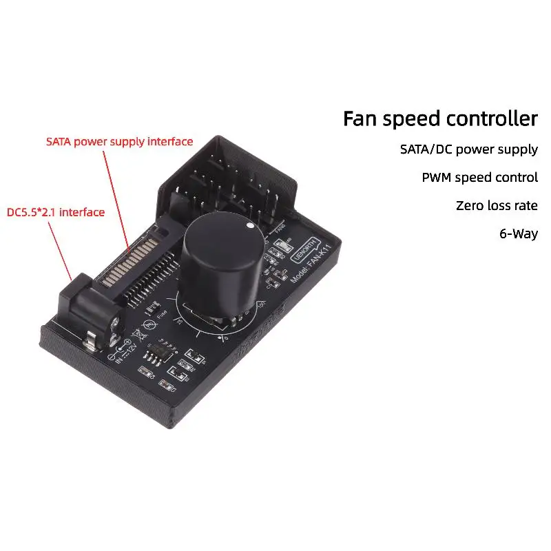/KQM/Fan Speed Controller SATA DC Power On 4Pin Fan Governor NAS Server Fan Speed Regulator 4-Way 6-Way PWM Fan HUB Control PWM
