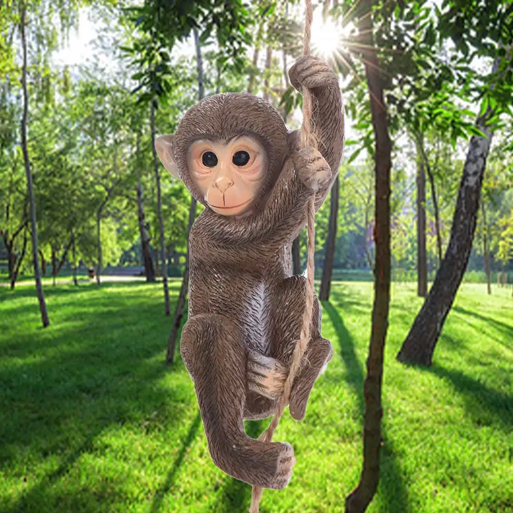 Cute Garden Climbing Monkey Figurine Handmade Resin Crafts Monkey Hanging Ornament Weatherproof Animal Statue Home Decor