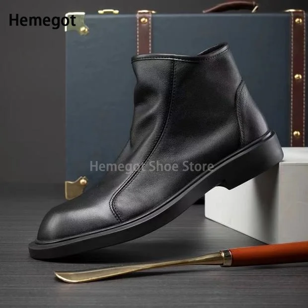 Mens Chelsea Boots Side Zipper Thick Bottom Leather Ankle Boots Luxury Design Male Footwear Round Toe Short Boots Autumn Winter