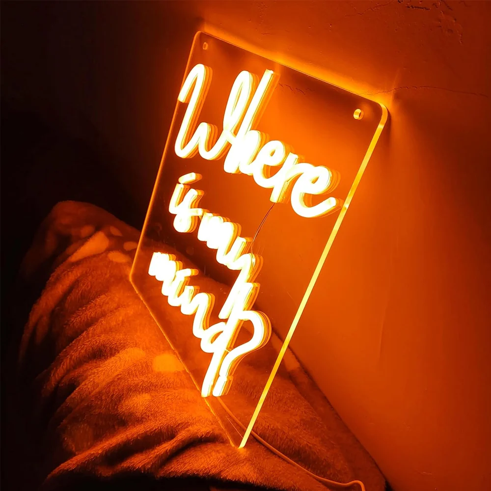 Dove sta la mia mente insegna al Neon per la decorazione della parete, insegna a luce al Neon a LED alimentata tramite USB, lettere luminose al Neon per camera da letto, dormitorio, ufficio