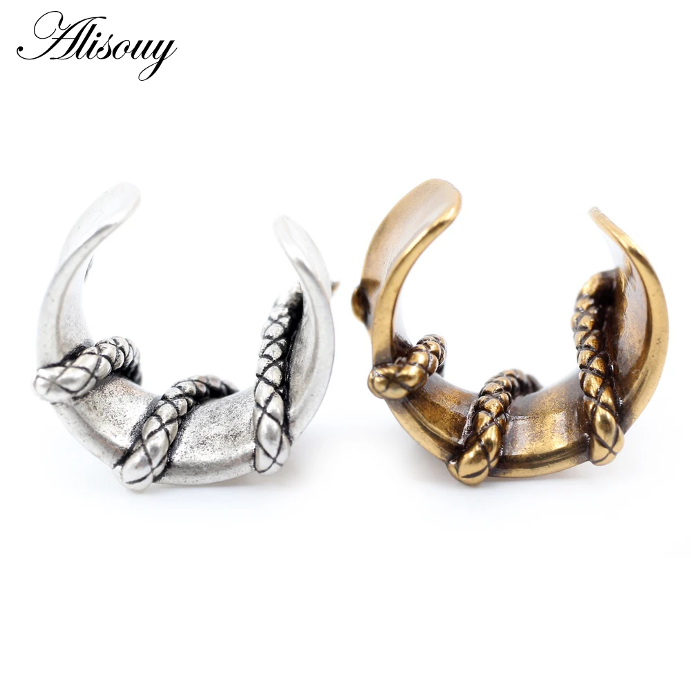 Alisouy 1PC 8-25mm Copper Snake Twine Moon Saddle Ear Tunnels Plugs Expander Stretcher Gauges Earrings Piercing Body Jewelry