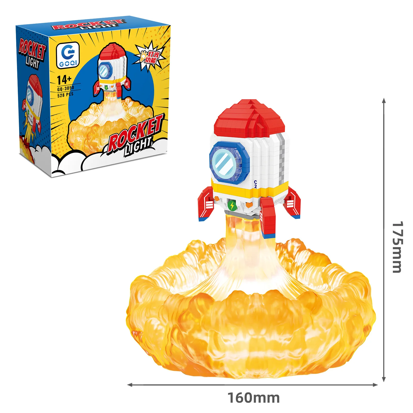 Set di blocchi di costruzione con razzo spaziale Modello di cartone animato aerospaziale con luce notturna assemblato giocattolo da costruzione per regalo di compleanno per ragazzo