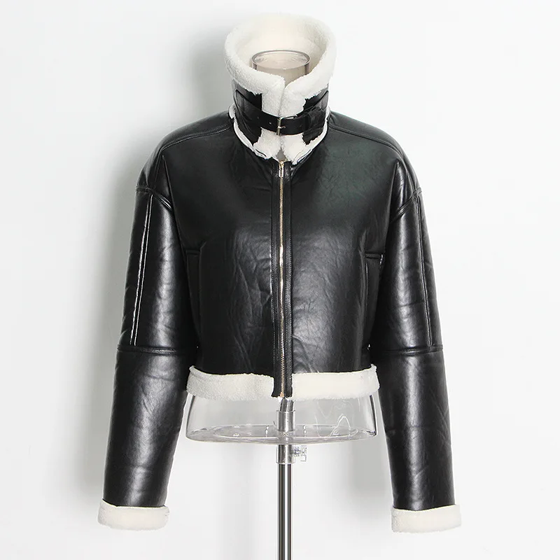 

Trendy Brand Design With Thickened Lamb Wool 2025 Spring New Jacket Style Fashionable Lapel Long Sleeved High-End Leather
