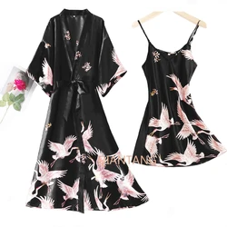 Sexy Nachtwäsche Kleid Set Frauen 2PC Pyjama V-ausschnitt Pyjamas Silky Nachtwäsche Frühling Dame Schlaf Anzug Robe Tragen Hause Negligé homewear