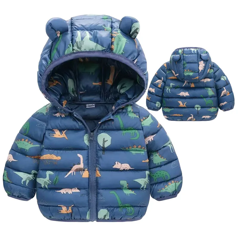 2024Baby Boys Girls Jackets Kids Light Down Dinosaur Coats Children Clothes Autumn Winter Warm Outwears Ear Hoodies coat 0-5Y