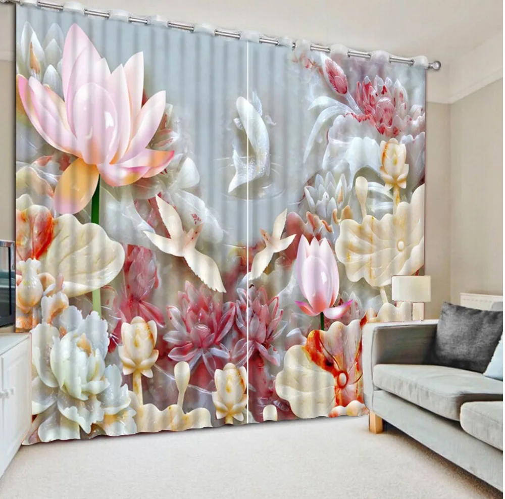 3d curtains Jade carved peony flowers and birds home decor modern Custom any size fashion curtains for home