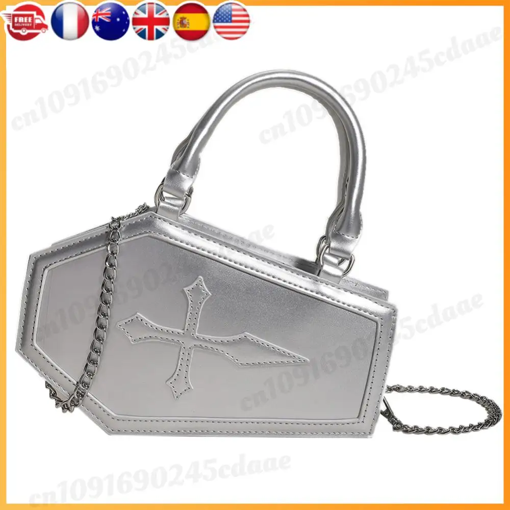 

Повседневная сумка из искусственной кожи в форме гроба, женская сумка-хобо с цепочками и верхней ручкой, большая вместимость, модная для Хэллоуина, косплея