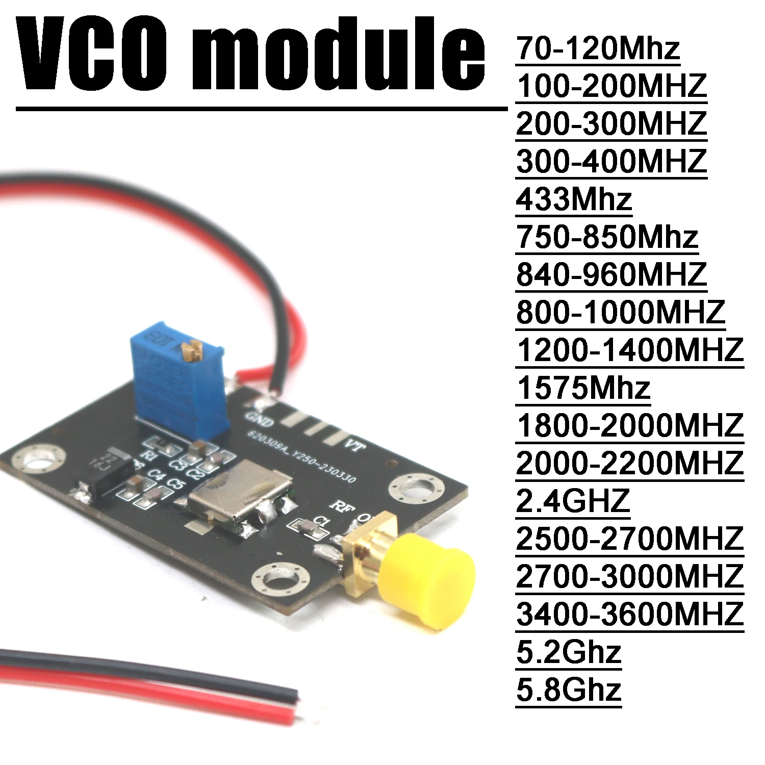 70M-5.8G VCO RF voltage controlled oscillator frequency signal source 433M 900M 1.5G 2.4G FM radio SW VHF VHF SDR GPS WIFI Drone