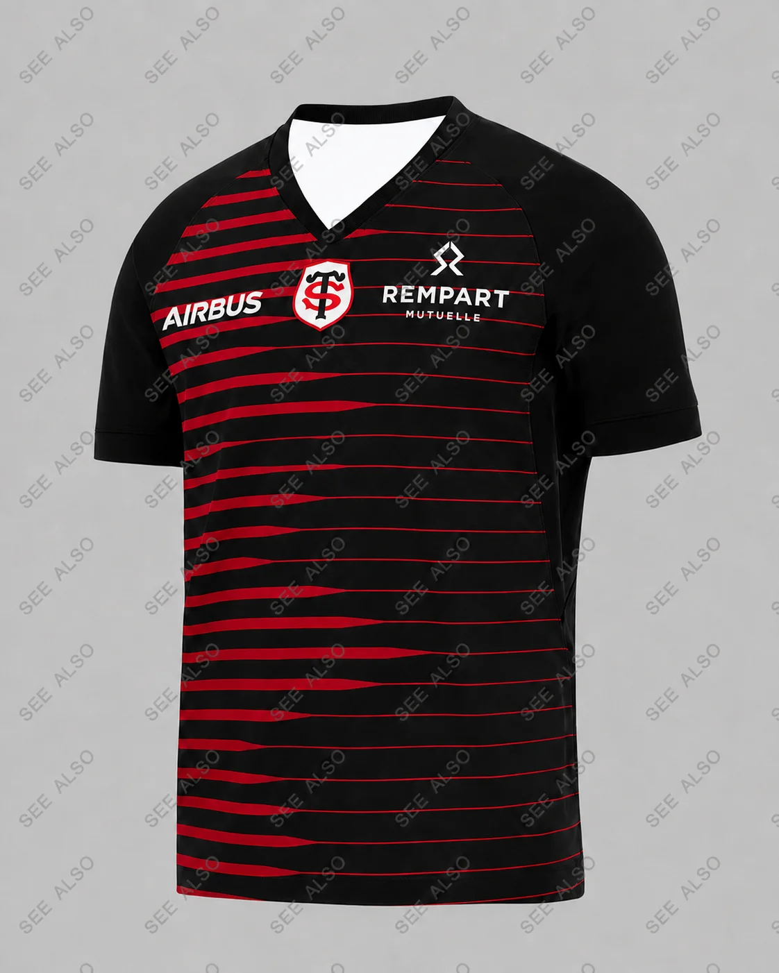 2026 Men Women Kids Stade Toulousain Home Rugby Jersey White Red V‑Neck Short Sleeve Sublimated Fan Sport Training Top Fan Gifts