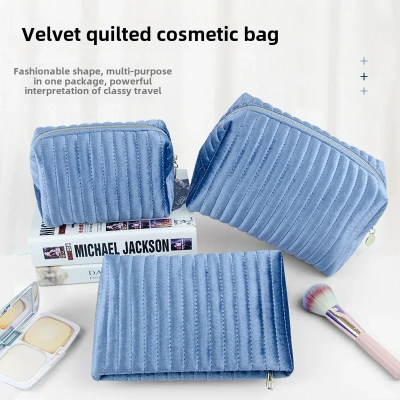 International Trendy Swan Velvet Striped Cotton Lint Removal Makeup Bag Soft Silk Flannelette Intermediate Cotton Toiletry Stora