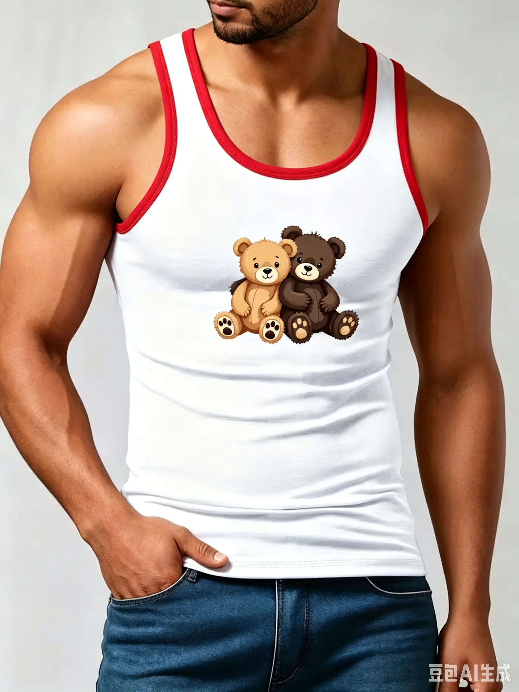 Fashion men's cartoon toy bear 3D printed vest summer sleeveless casual sports vest round neck