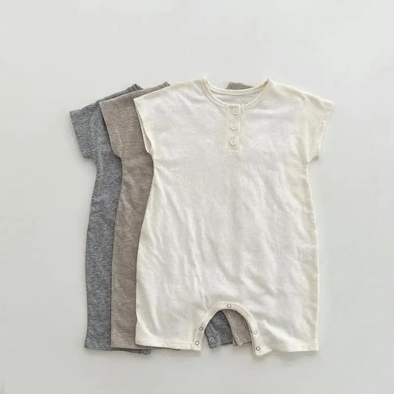 2025 Summer New Baby Short Sleeve Romper Thin Cotton Boy Girl Newborn Solid Simple Jumpsuit Infant Toddler Casual Clothes 0-24M