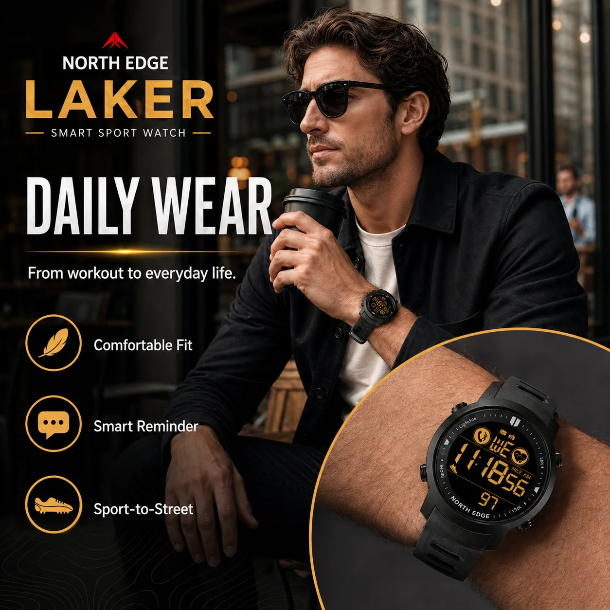 

NORTH EDGE Smart Outdoor Sports Watch 50M Waterproof Heart Rate Pedometer Smart Reminder Rugged Adventure & Daily Wear