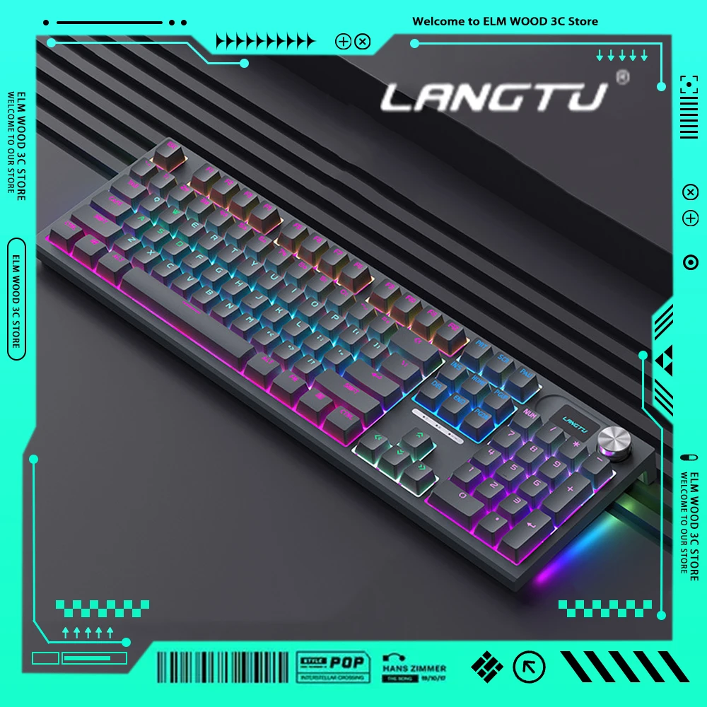 

LANGTU LT104 Mechanical Keyboard Three Mode Multifunctional Knob 2.4g Wireless Gaming Keyboard RGB Backlit Pc Gamer Accessories