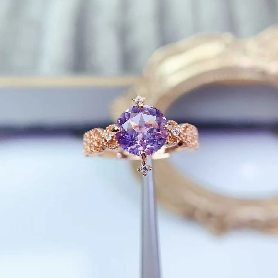 

Кольцо с чистым натуральным аметистом, ювелирные изделия из серебра 925 пробы с кристаллами, 8 мм, 2 карата, кольцо с бразильским аметистом класса VVS