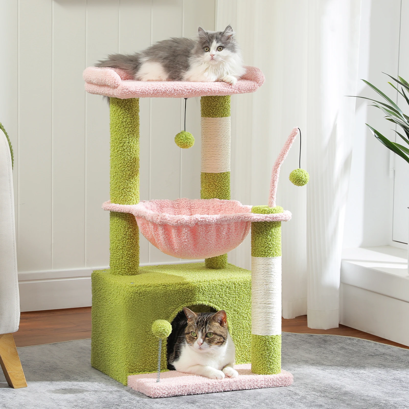 

4-in-1 Cactus Cat Tree with Cozy Condo, Deep Hammock, Indoor Cat Tower, Cat Scratching Post, Cat Accessories, Scraper for Cats