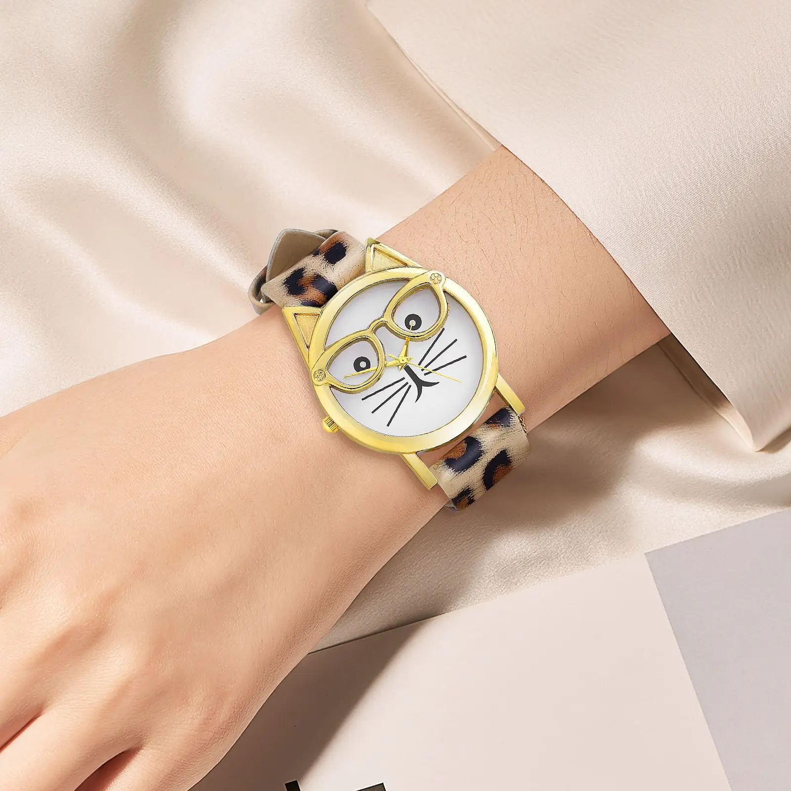 Okulary Cat Watch Boys Prosta konstrukcja Pu Cartoon Pattern Time Telling