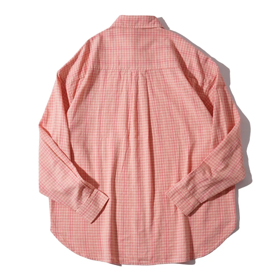 New autumn and winter designer trendy brand loose thin small checkered embroidered long-sleeved shirt for men, wrinkle-free