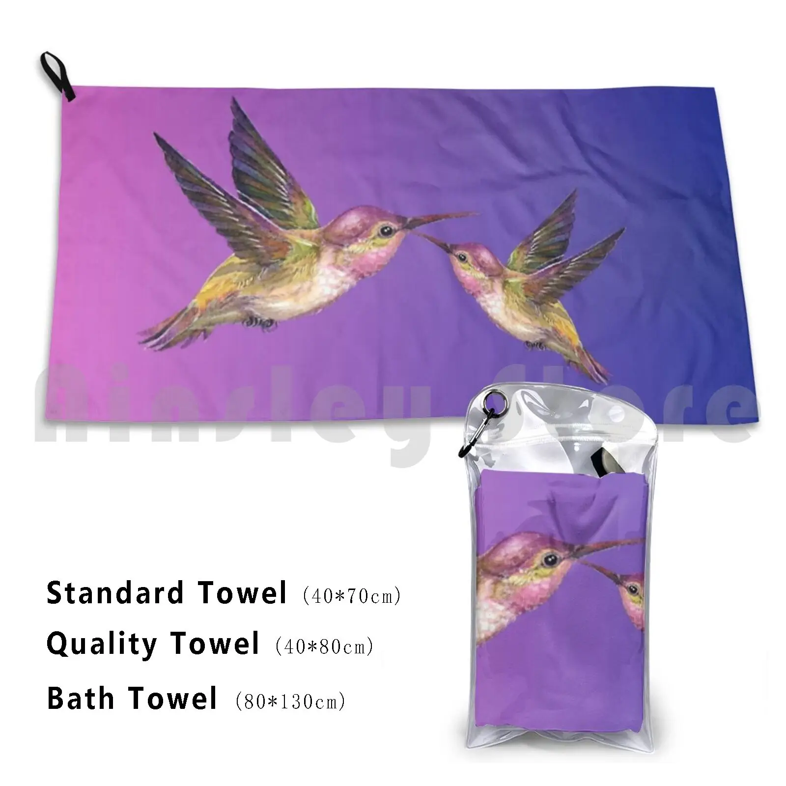 Purple Hummingbird Duo Custom Towel Bath Towel Hummingbird Bird Wildlife Nature Fly Garden Hummingbird Art