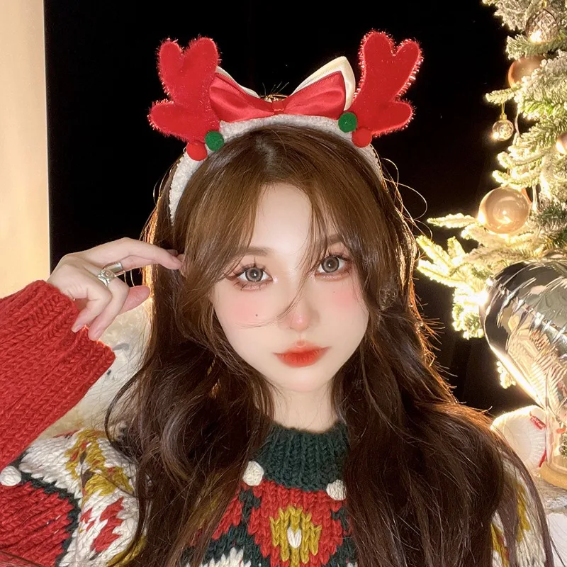 Bonito de pelúcia elk bandana rosto lavagem argola de cabelo natal vestir-se alta headtop chifres de veado faixa de cabelo festa cosplay presentes scrunchie