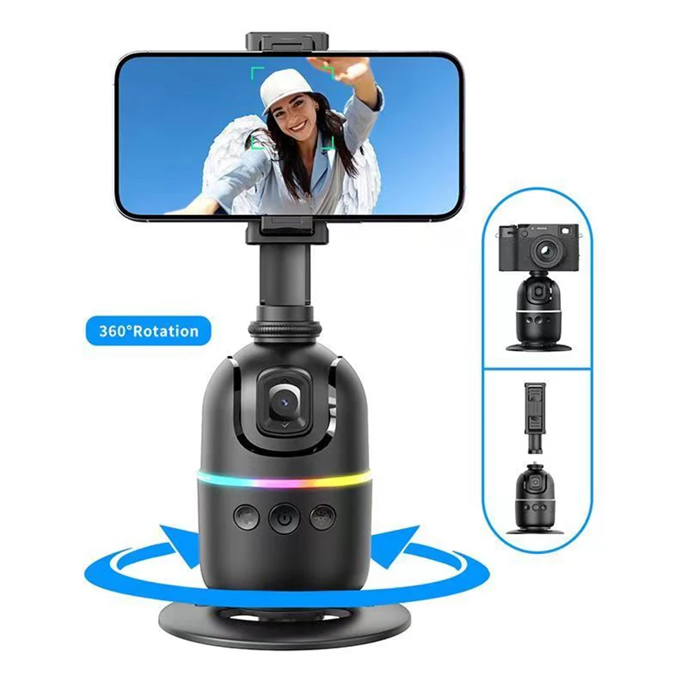 Auto Face Tracking Tripod 360° Rotation Follow Up Pan Tilt No App with Remote & Gesture Control for Tiktok Live Video Recording