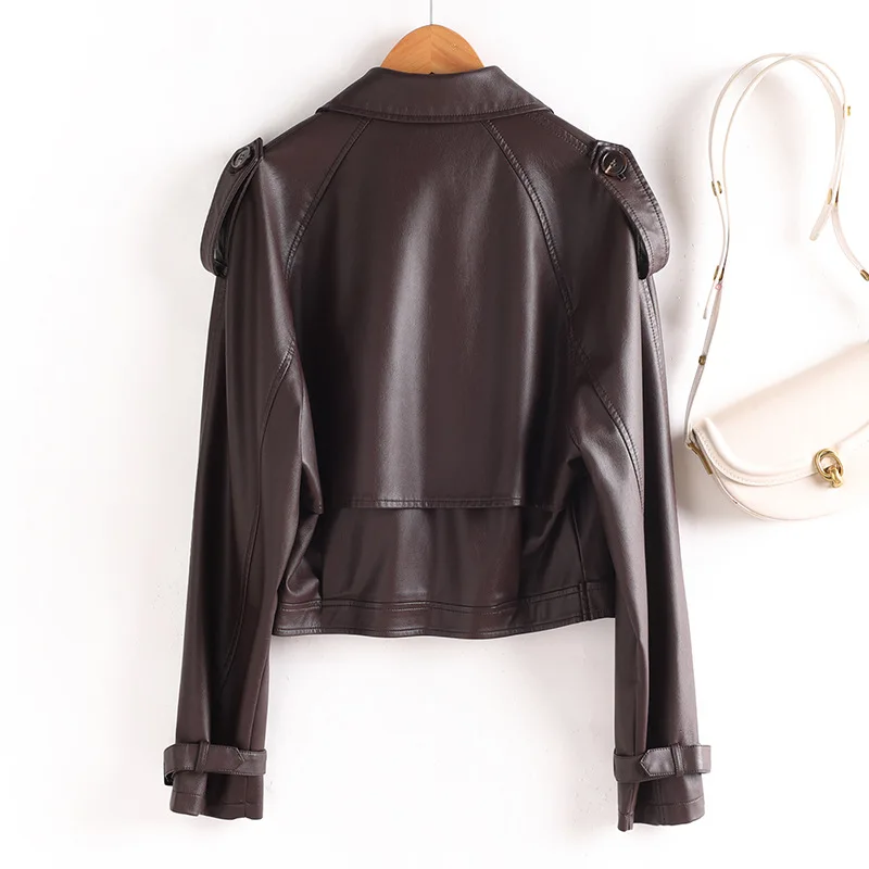 Giacca in Pelle alla Moda per Donne, Stile Motociclista, Versatile, Imbottita in Pelle di Pecora per la Stagione Autunnale