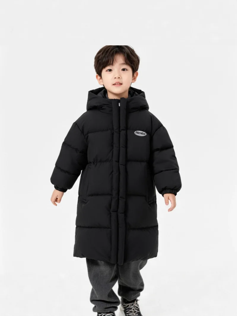 2026 Winter New Children Long Hooded Coat Plus Velvet Thick Girls Cotton Padded Jacket Kids Casual Warm Quilted Jacket