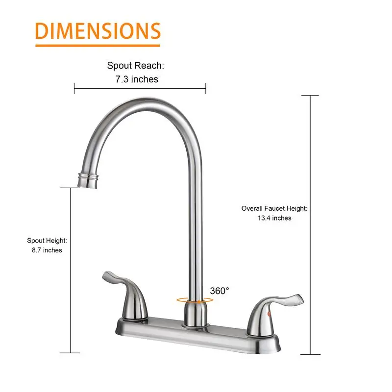 صنبور حوض المطبخ بمقبضين من النيكل المصقول لتركيب 3 فتحات، رافعة مزدوجة، تصميم حديث، سهل التركيب، متين و #4