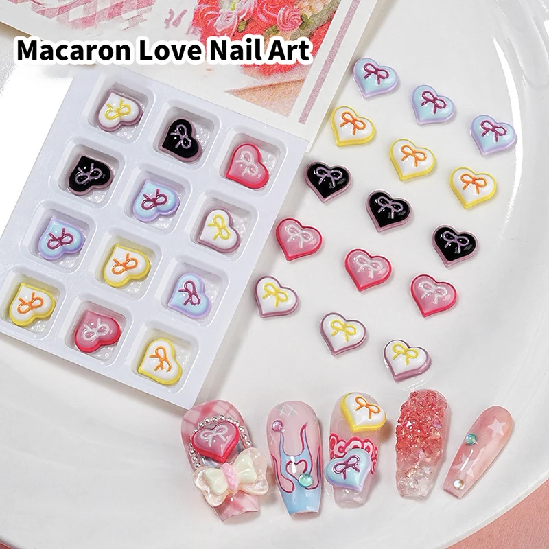 10pcs/bag Mixed Resin Heart Nail Decoration 3d Acrylic Colorful Bow Rhinestones Diy Nail Headdress Trinket Accessories