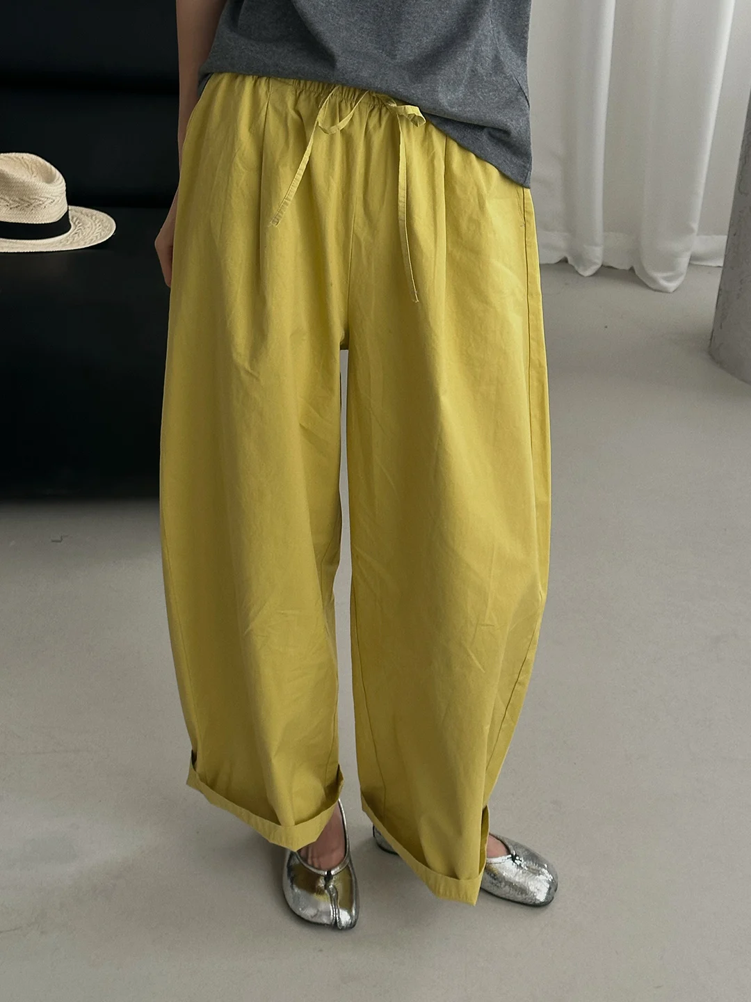 

Pure Color Dstring Drapey Casual Pants Women's Summer New Korean Sle Loose Wide Leg Pants Slimming High Waist Trousers