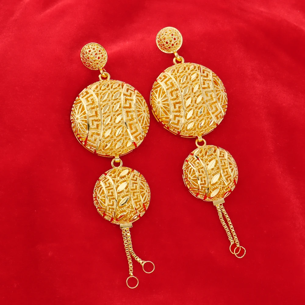 

Gold Color Complex Carving Design Necklace Earrings for Women 24K Gold Plated French Elegant Jewelry for Party Wedding Banquet