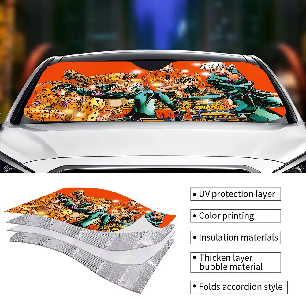 J-JoJo's Bizarre Adventure Car Windshield Foldable Sun Shade Cover Block Reflector Portable Breathable Anti UV Protector Screen