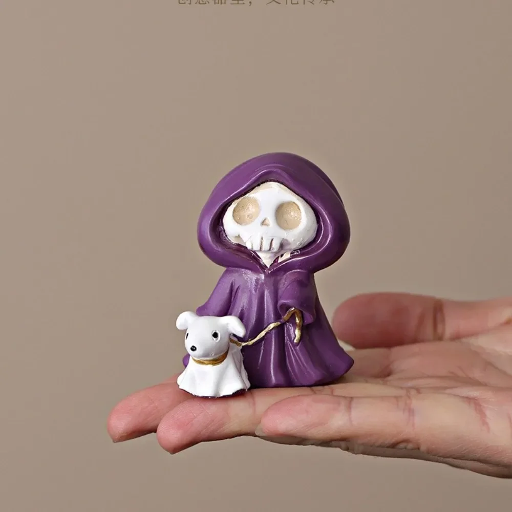 1Pcs Grim Reaper Dog Halloween Resin Figurine Purple Cloak Ghost Statue for Home Decor Party Gift Collectible Gothic Home Decor