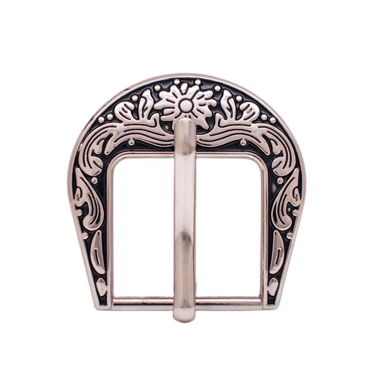 

Two-tone Silver Black Western Cowboy Cowgirl Rodeo Flower Leathercraft Headstall Bridle Belt Buckle Replacement fit 26mm