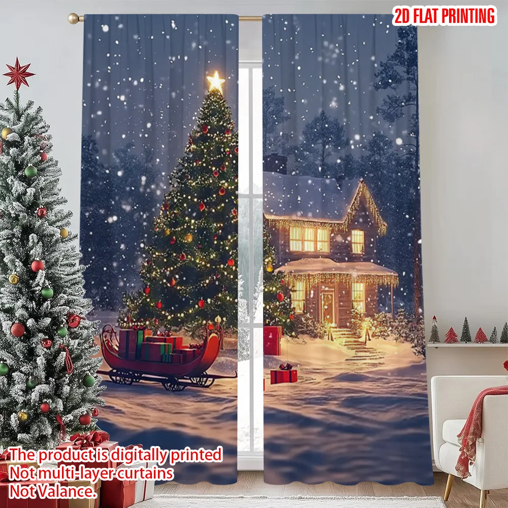 

2pcs 2D flat printing Christmas Drapes Christmas Lodge 0 Polyester Without Electricity Family Party Perfect for bedroom living