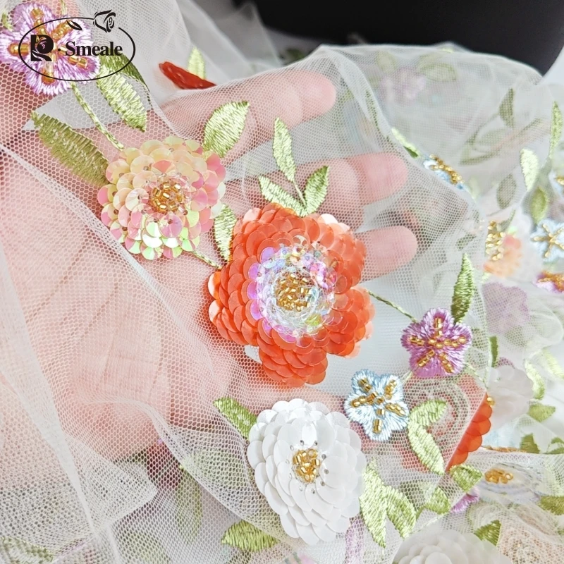 Bunte 3D Nähröhre Perle Pailletten Stickerei Spitze Stoff Kleid, DIY Material, hand gefertigt dekorativ, RS4261 – Detail 6