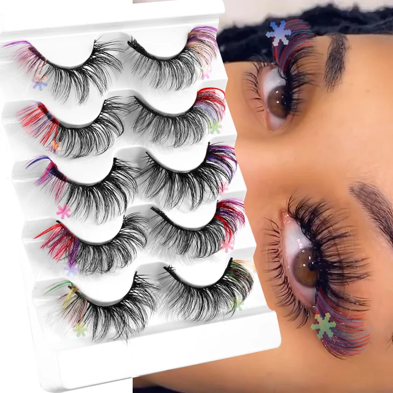 European and American cross-border new Christmas snow false eyelashes 8D curly natural thick color high imitation mink eyelashes