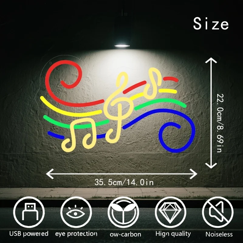 ملاحظة موسيقية LED النيون الموسيقى ضوء النيون USB بالطاقة عكس الضوء لشريط غرفة نوم حفلة رجل الكهف حفلة عيد ميلاد جدار ديكور هدية