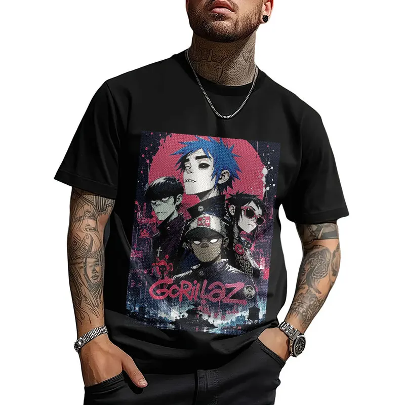 Gorillaz Virtual Rock Band Graphic T‑shirt Unisex Vintage Y2K Tee Hip Hop Streetwear 0824 Casual Cotton Tops S-6XL Fan Gift