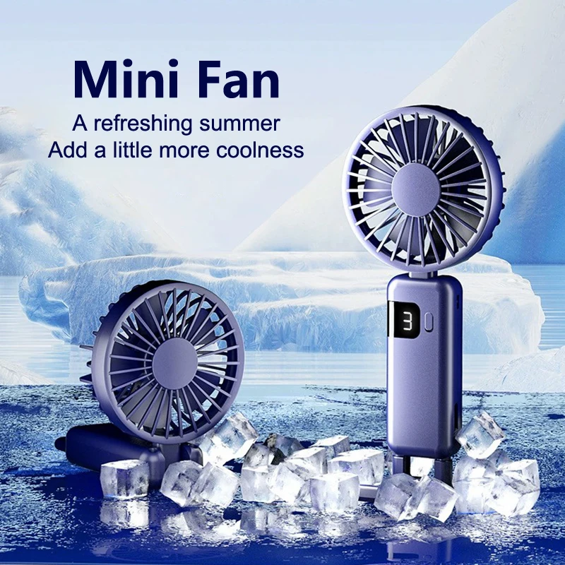 Portable Handheld Fan USB Fan, Battery Operated Fan Base Included Digital Display 90 Degree Adjustable Rechargeable Mini Fan