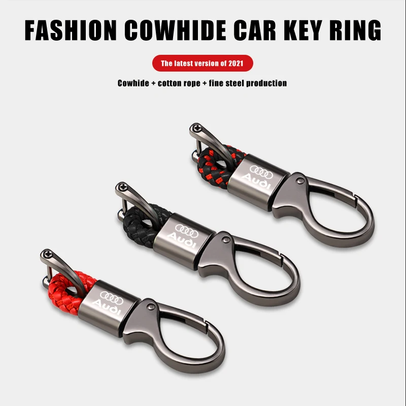 Car Zinc Alloy Key Ring Braided Rope Keychain Emblem KeyRing For Audi Quattro Sline A3 A4 A6 A5 Q5 A1 Q7 Q3 Q2 Q8 A7 A8 TT S1