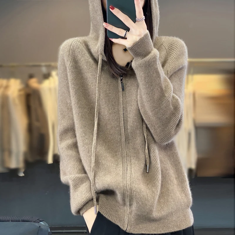 Long Sleeve Knitwear Women Merino cashmere Wool  Zippered Sweater  Pullover  Fashion Basic  Elastic And Warm Elegant Jumper Tops