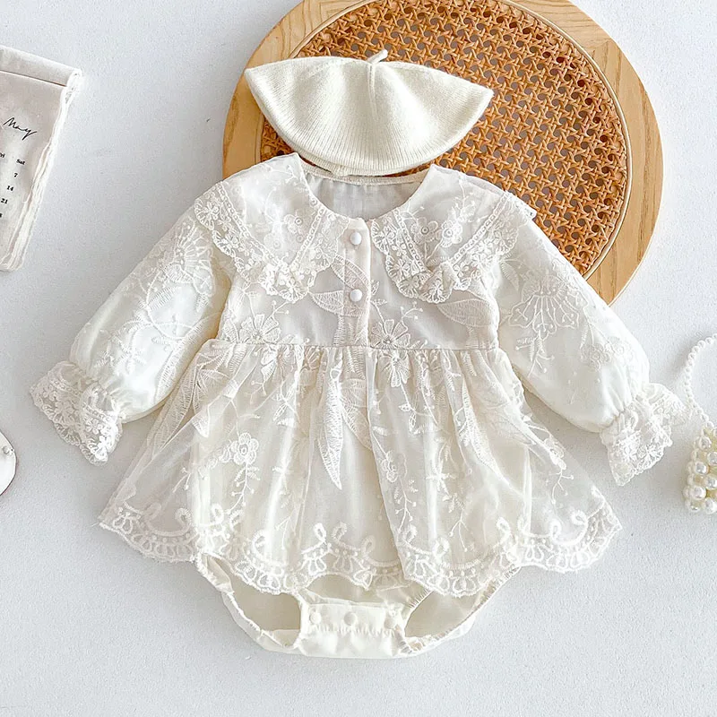 

2024 New Autumn 0-24M Baby Girl Clothing Toddler Baby Girl Romper Long Sleeved Cotton Lace Splicing Infant Baby Girls Jumpsuit