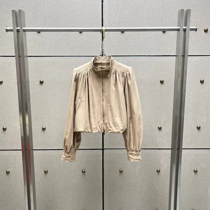 Women's Short Zipper Jacket with Stand-Up Collar and Shoulder Pads, Pleated Jacket, High-Quality Puffer Jacket, 2026, New Y2K