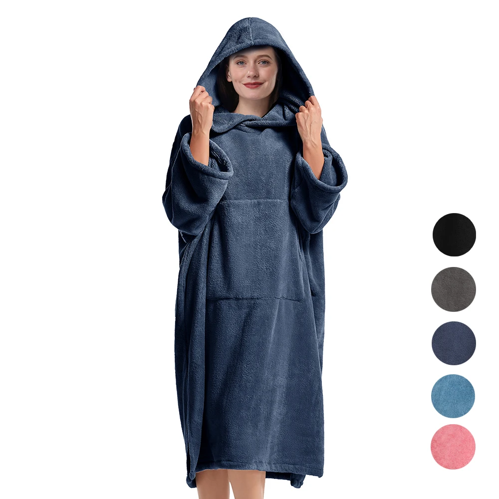 Changing Robe Towel Poncho Surf Short Sleeve Bath Robe with Hooded Quick Dry Microfiber Towelling for Men and Women