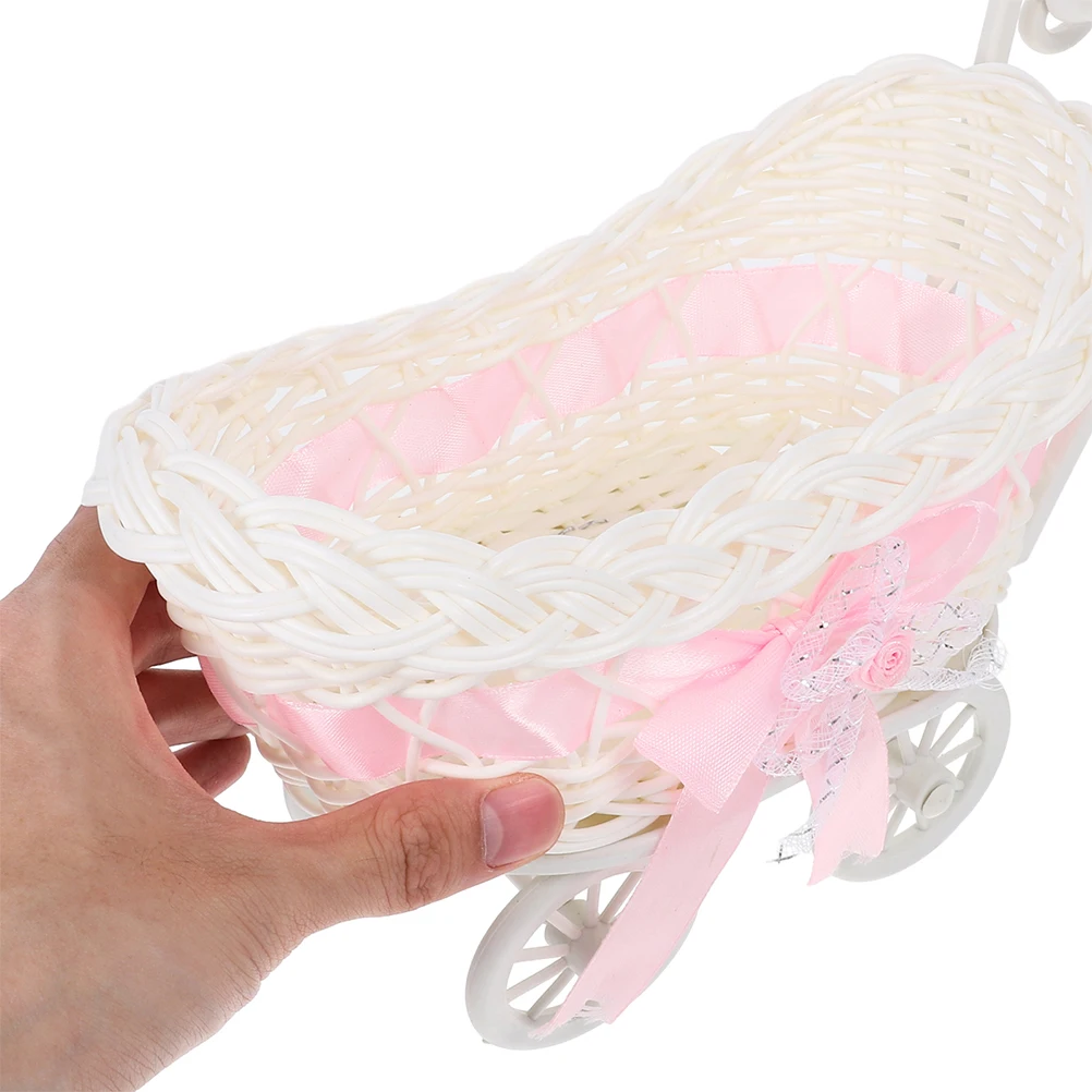 

3 Pcs Pink Baby StrollerRattan Baskets for Decor Party Favors Wedding Candy Flower Baskets Baby Shower Gifts Lightweight Compact